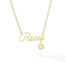 Popular Ins Style 18k Gold-plated Stainless Steel Necklace Fashionable Personality Minimalist Zodiac English Jewelry Accessories