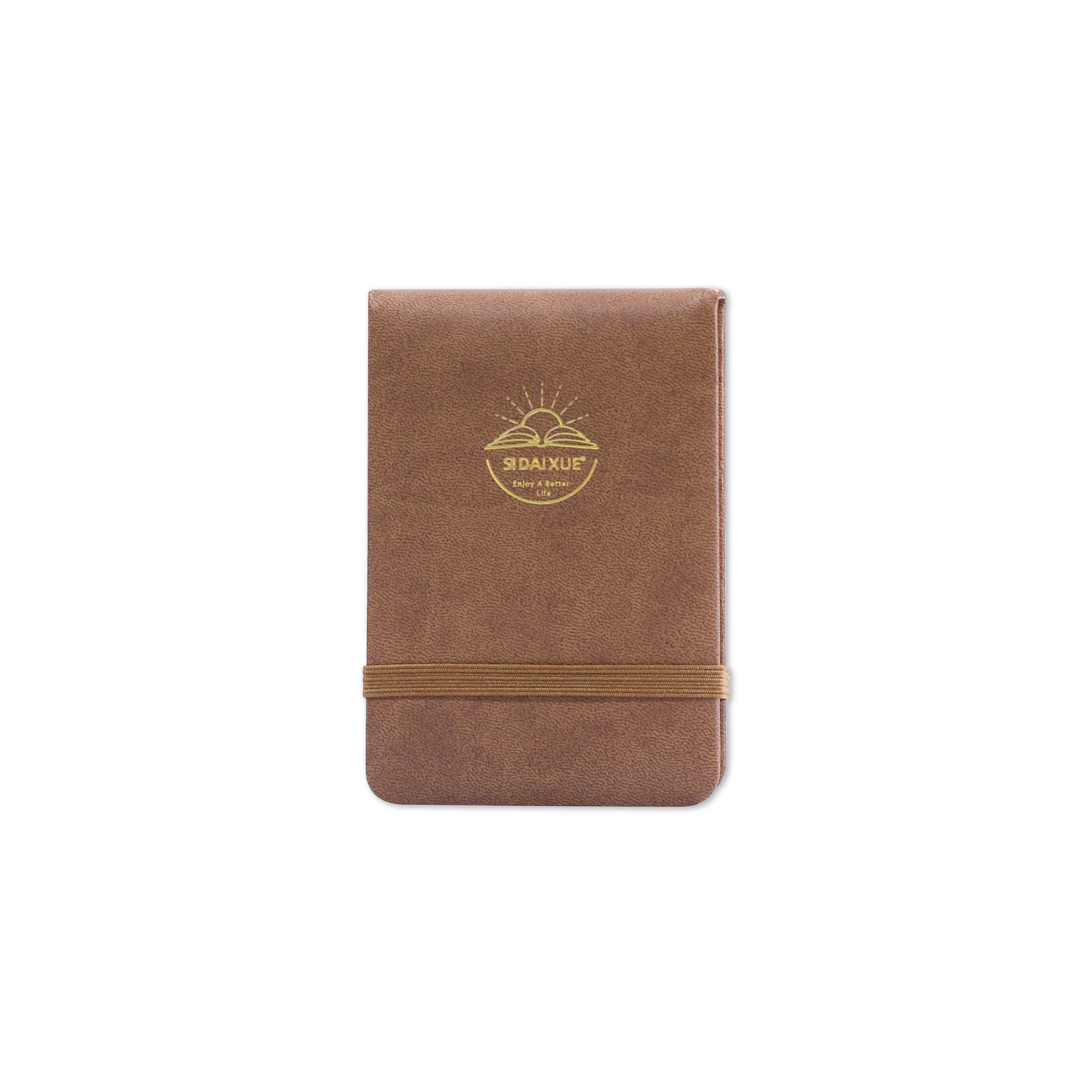 A7 Mini Pocket PU Leather Notebook Portable Colorful Journal with Elastic Band Gold Foil Logo for Travel & Daily Notes