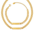Free Carved Logo Gold Plated 316L Stainless Steel Hip Hop Geometric Bracelet & Necklace Set for Wedding & Party Engagement