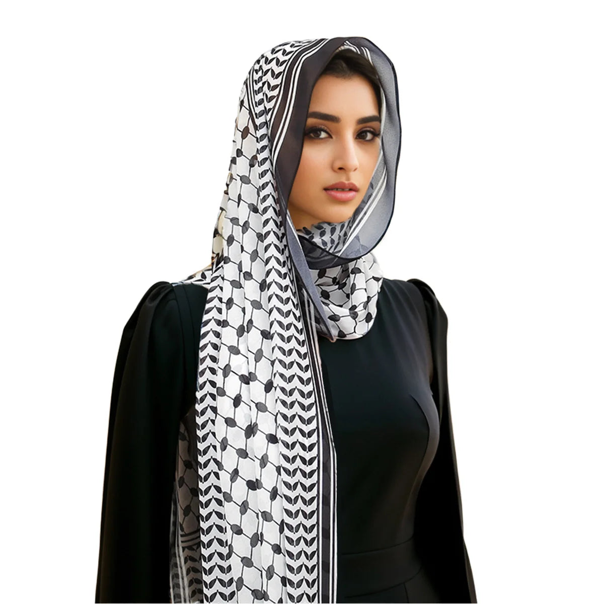 Ramadan Palestinian Ethnic Scarf Arab Print Keffiyeh Chiffon Shawl for Muslim Women for Spring