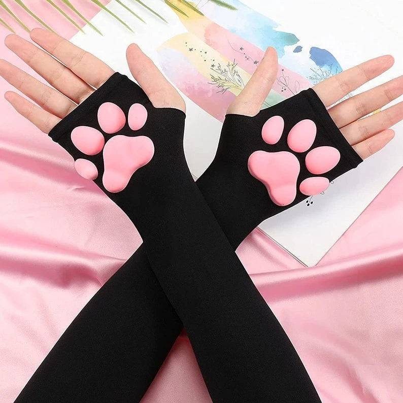 Lolita 3D Cat Paw Sleeves 3D Silicone Fingerless Gloves Lolita Hot Cute Cosplay Long Arm Sleeves
