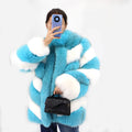 Real Blue Fox Fur Waterproof Streetwear Winter Coat for Women with Polyester Lining