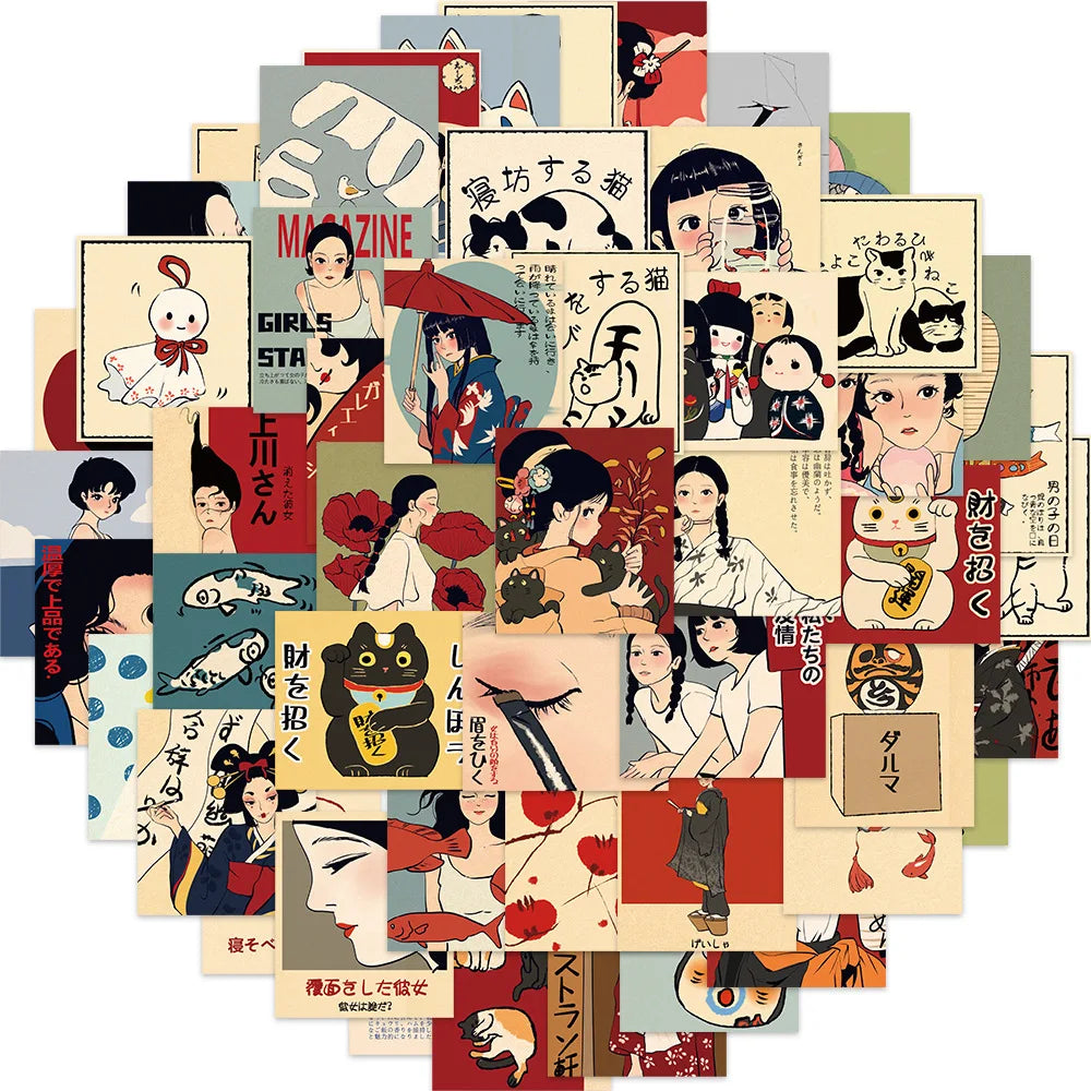 50PCS Japanese Ancient Beauty Decals for Bottle Laptop Phone case Anime Koharubiyori Sticker