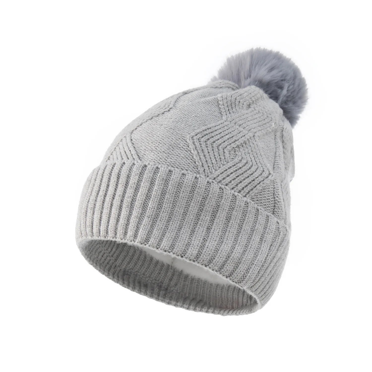 Custom logo Women Winter Warm Warm Fleece-lining Beanie Core Yarn Knitting Hat with Fur Pompom