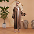 New Fancy Flower Sleeve Kimono Dubai Open Muslim Abaya Dress Islamic Clothing Eid Satin Plus Size Women Maxi Dress Wholesale