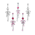 Hot Sale Pearl Pendant Navel Women Piercing Jewelry Wholesale Dangle Bowknot Crystal Belly Ring