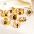 SUMMLY Vintage Wholesale Niche Natural Stone  18K Gold Plated Stainless Steel Geometric Rings Fashion Jewelry