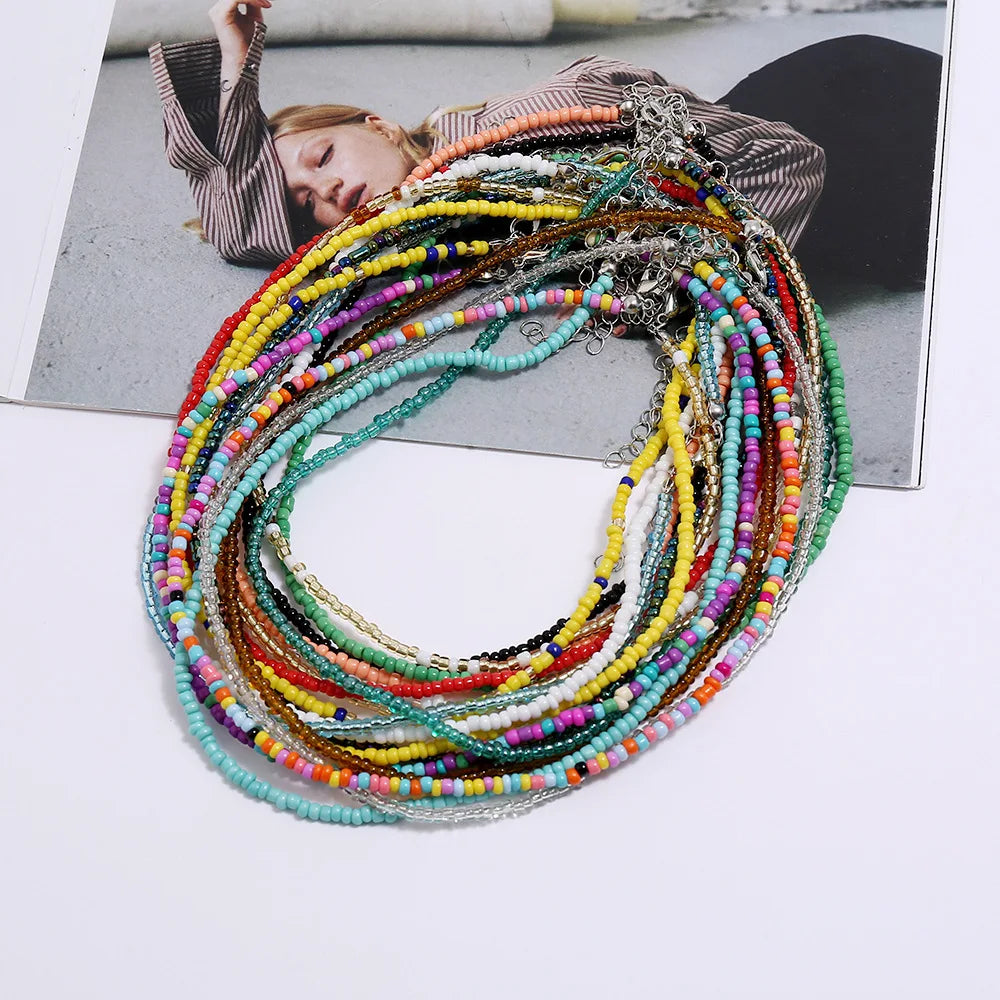 Women Bohemian Necklaces Seed Bead Necklaces Glass Beaded Choker Jewelry for Women and Girls