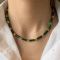 2024 New Premium Vintage Brass Electroplated 18k Gold Chain Natural Malachite Necklaces Jewelry Gift Hot Sale