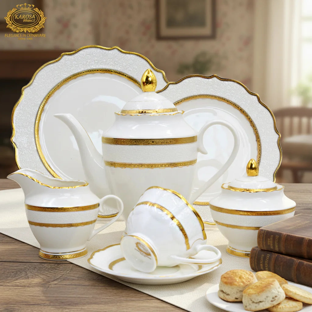 200ml/7 OZ Luxury Porcelain Bone China Coffee Cup Set with Saucer and Milk Tea Pot Decorative Tea Cafe Cup Gift for 6