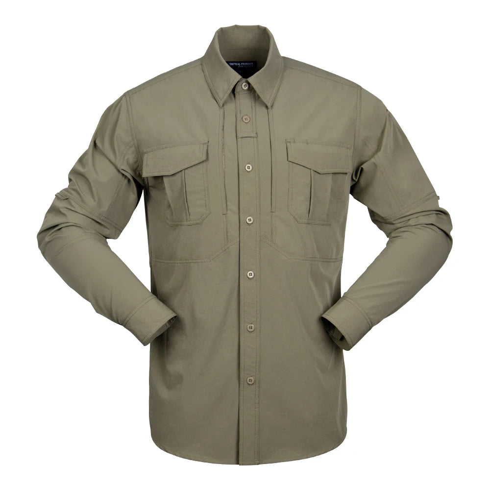 Men's Premium Solid Tactical Combat Long Style Dress Shirt Type Breathable Wrinkle Resistant Shirts