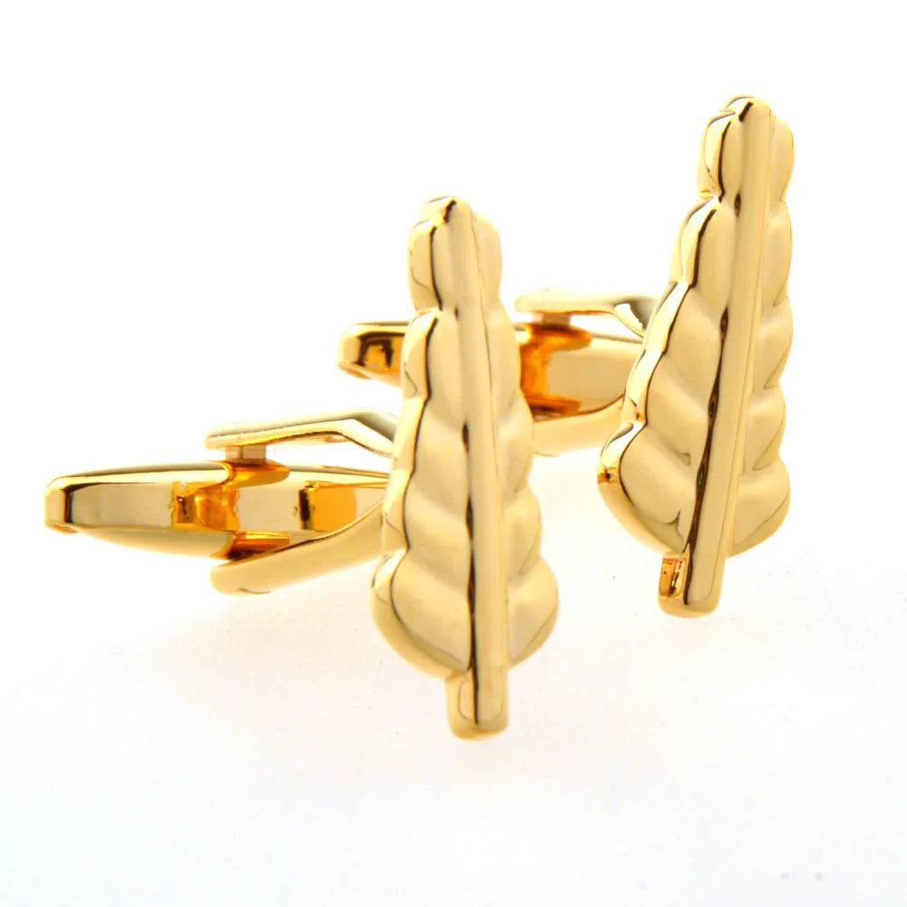 Wholesale Gold Leaf Novelty Cufflinks Custom Mens Suit Shirt Fashion Accessory Wedding Tailor Tuxedo Trendy Jewelry Gift Set