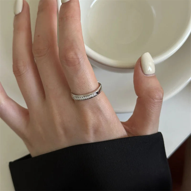 Minimalist 925 Sterling Silver Diamond Pave Ring Thin Ring Stackable Rings
