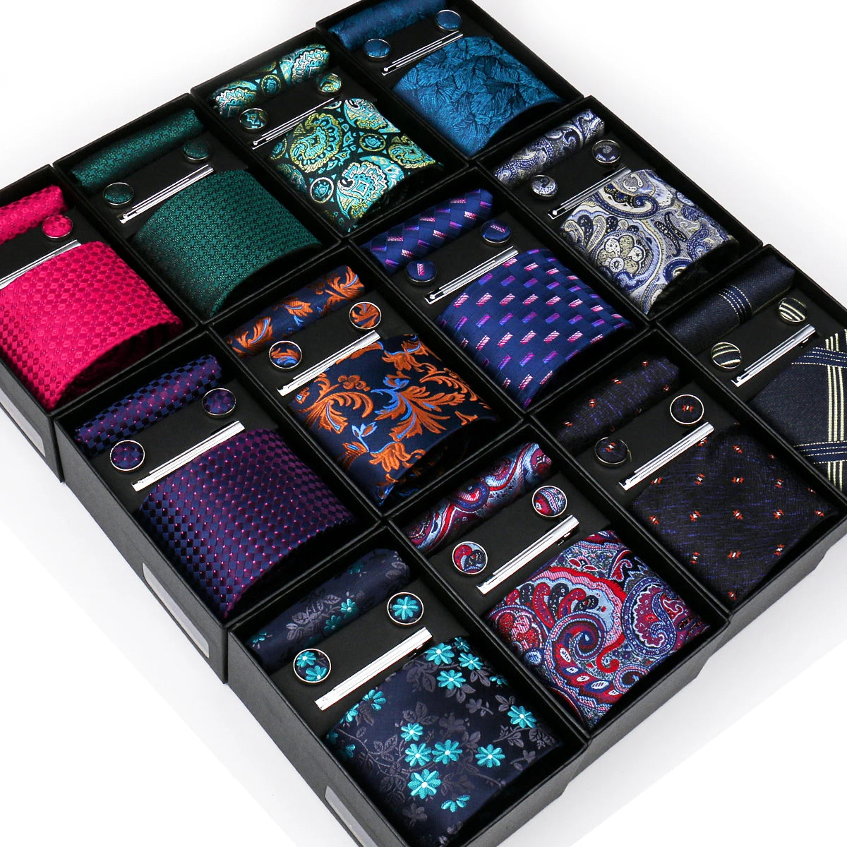 Formal Dress Neck Ties for Mens Black Necktie With Ties Clip Gift Set Neckties Hanky Cufflinks 4pcs Suits for Party Wedding MegaBDM