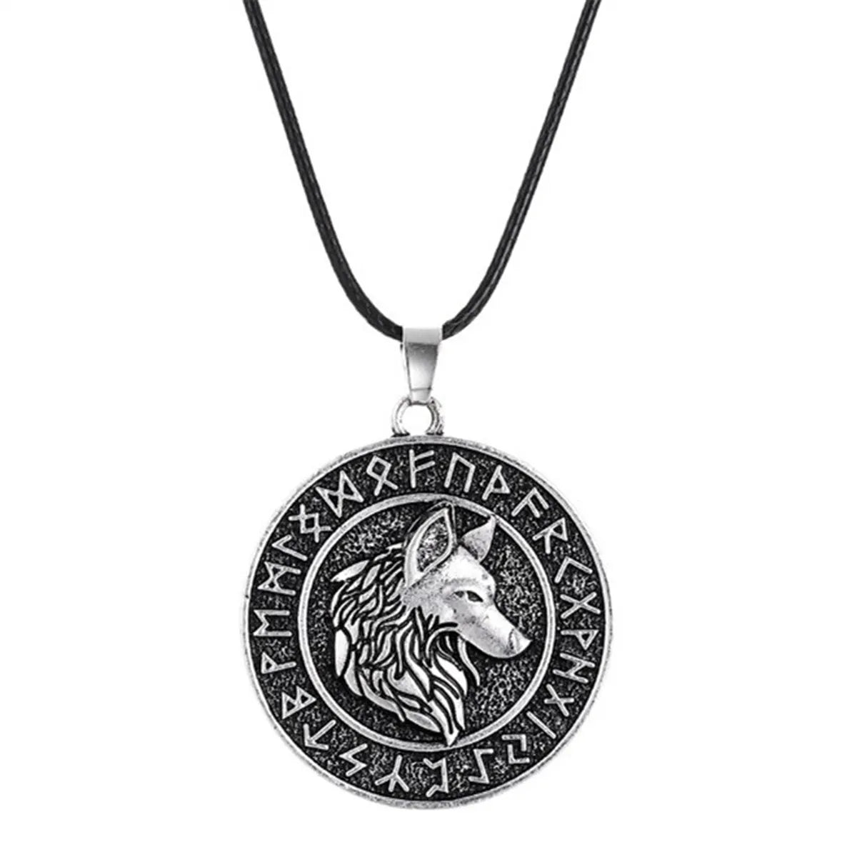 Men Fashion Vintage Silver Norse Viking Letters Wolf&Vegvisir Rune Amulet Alloy Pendant Necklace