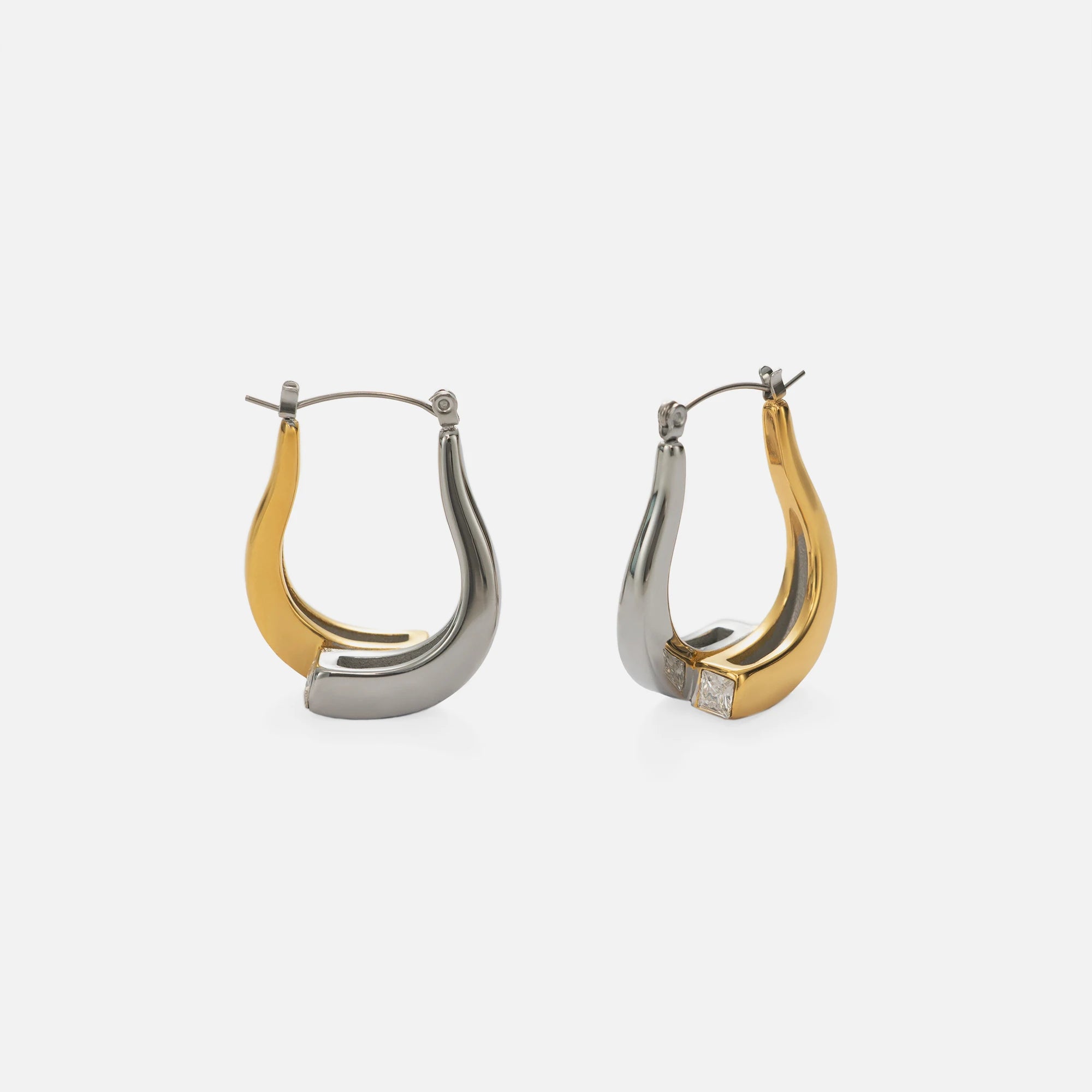 2024 Dazan New HOT INS 18k Gold Plated Hypoallergenic Stainless Steel Neo Gothic Unique Horn Mixed Zircon Snap Earrings for Lady