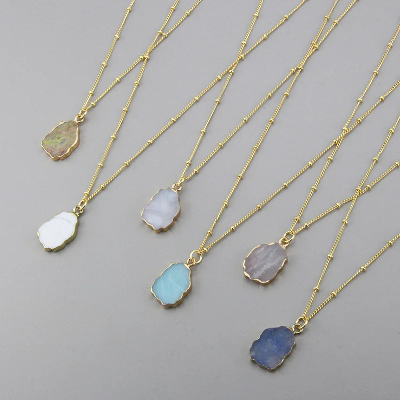 Femme Gold Chain Girl Necklace for Women Colorful Irregular Natural Quartz Stone Pendant Link Chain Healing Crystals Raw Jewelry