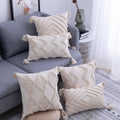 2023 New Design Cotton Linen Tassel Throw Pillow Geometric Plant Boho Hand Woven Embroidery Tufted Cushion Cover for Home Hotel