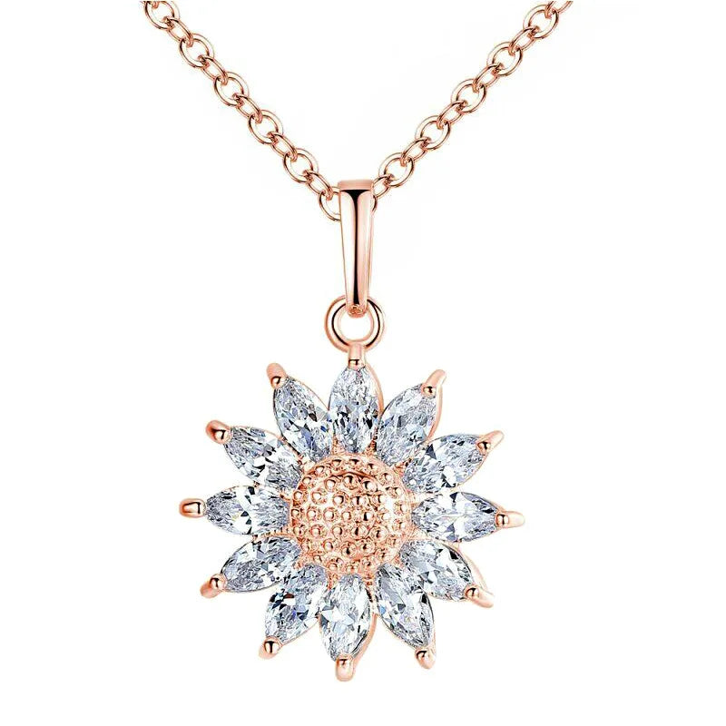 Pendant Necklace Sunflower Micro-inlaid Zircon Cute Rhodium Plated Link Chain