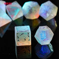 For Polyhedral Rainbow Crystal & Glass Transparent Dice Set 7-Piece with Black PU Leather Box for Dungeons and Dragons