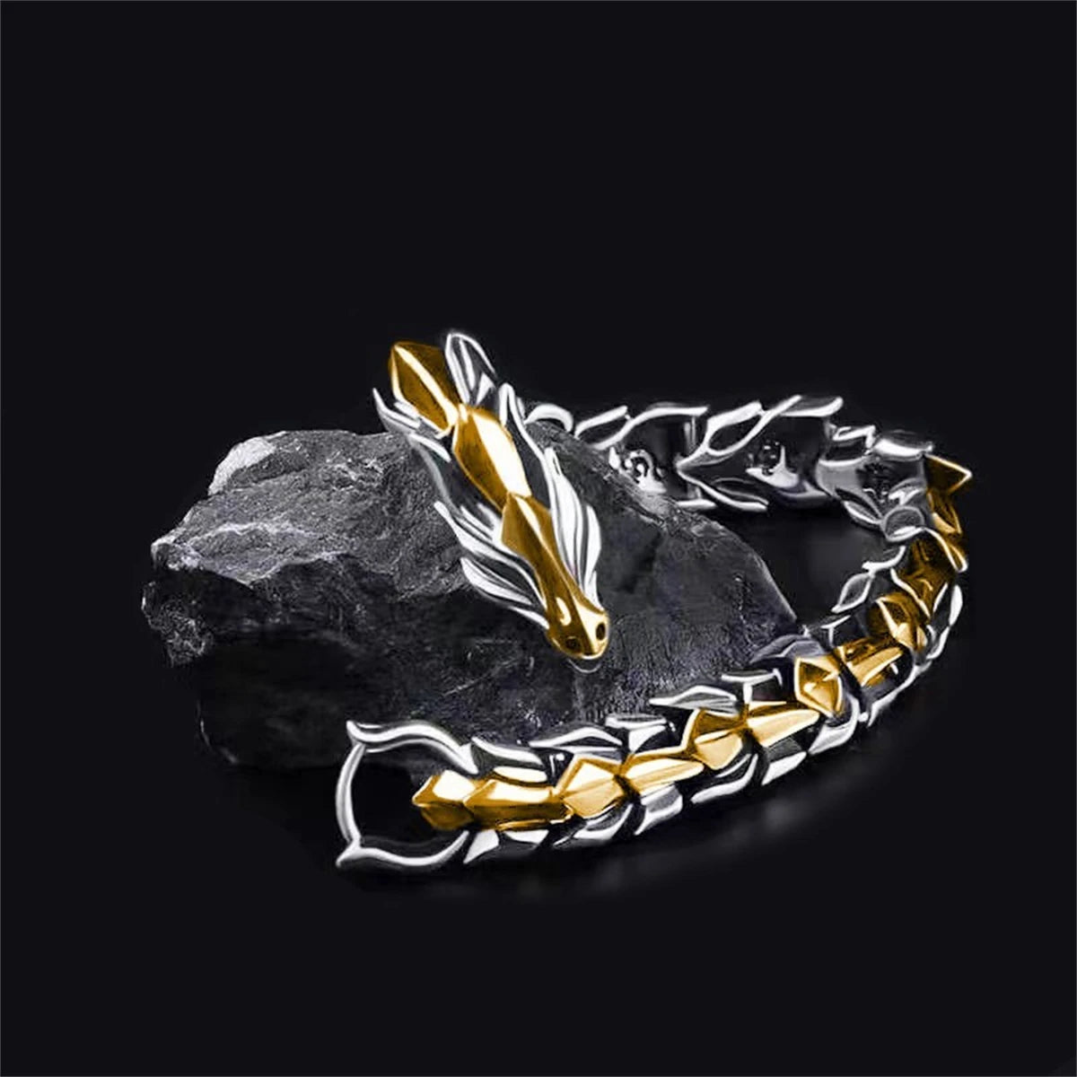Men Viking Dragon Scale Link Chain Bracelet Cool Stainless Steel Ouroboros Bangle Jewellery Gift