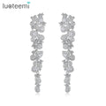 LUOTEEMI Wholesale Boho Long Drop Earrings Rhodium Plated Brass Full Diamond Zircon Bling Tassel Flower Earrings