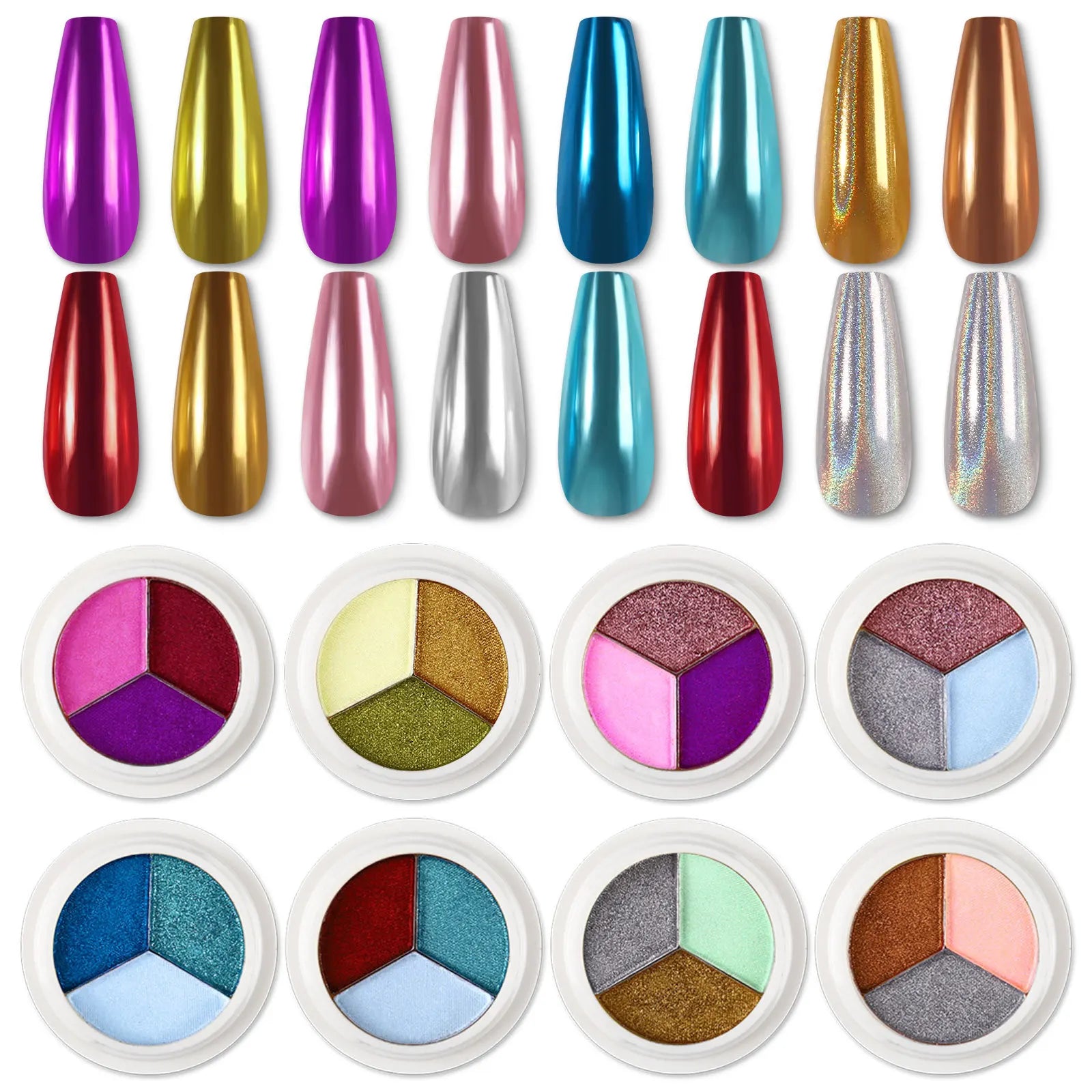 Misscheering Nail Art Three-color Solid Magic Mirror Powder Super Bright Aurora Powder Titanium Gold Powder 3 Colors/pcs