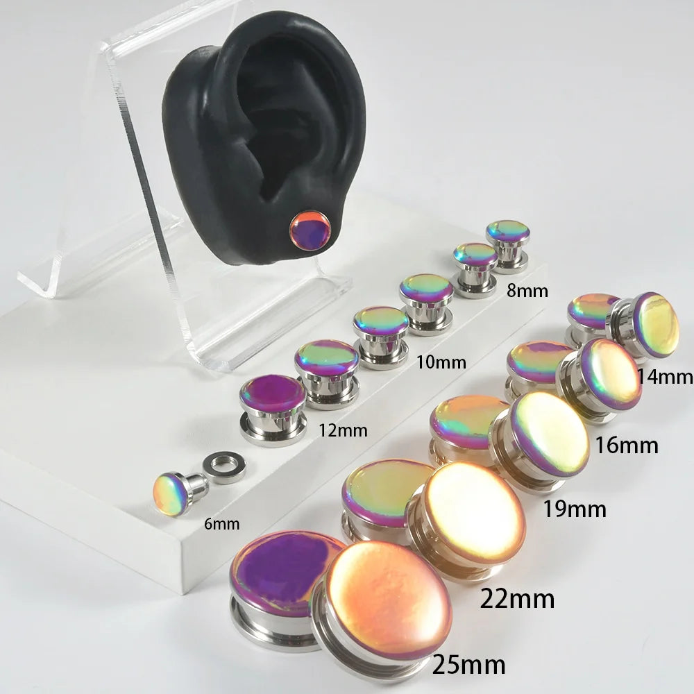 Purple Flash Film Glitter Gem Ear Plug Earrings 6-25mm Stainless Steel Surgical Steel Ear Tunnel Expander Piercing Stretcher