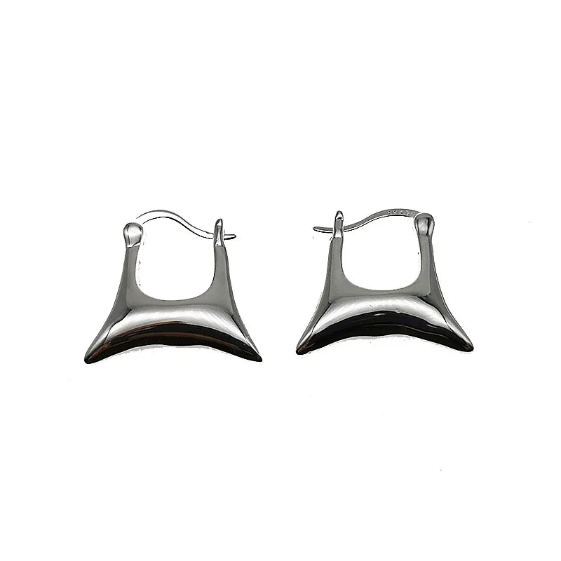 Wish Jewelry Simple S925 Sterling Silver High Polished Geometric Huggie Earrings Chic 925 Pure Silver Smooth Earrings
