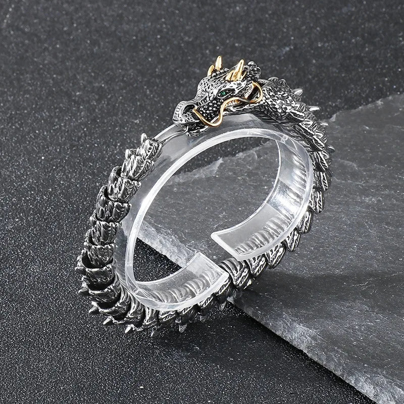 Vintage Trend Men's Dragon Bones Cool Bracelet Advanced Hip Hop Style Stainless Steel Bracelet for Men Jewelry
