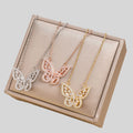 Rose Gold & 18K Gold Plated Stainless Steel Butterfly Necklace with Zircon Diamond Link Chain Butterfly Charm Pendant