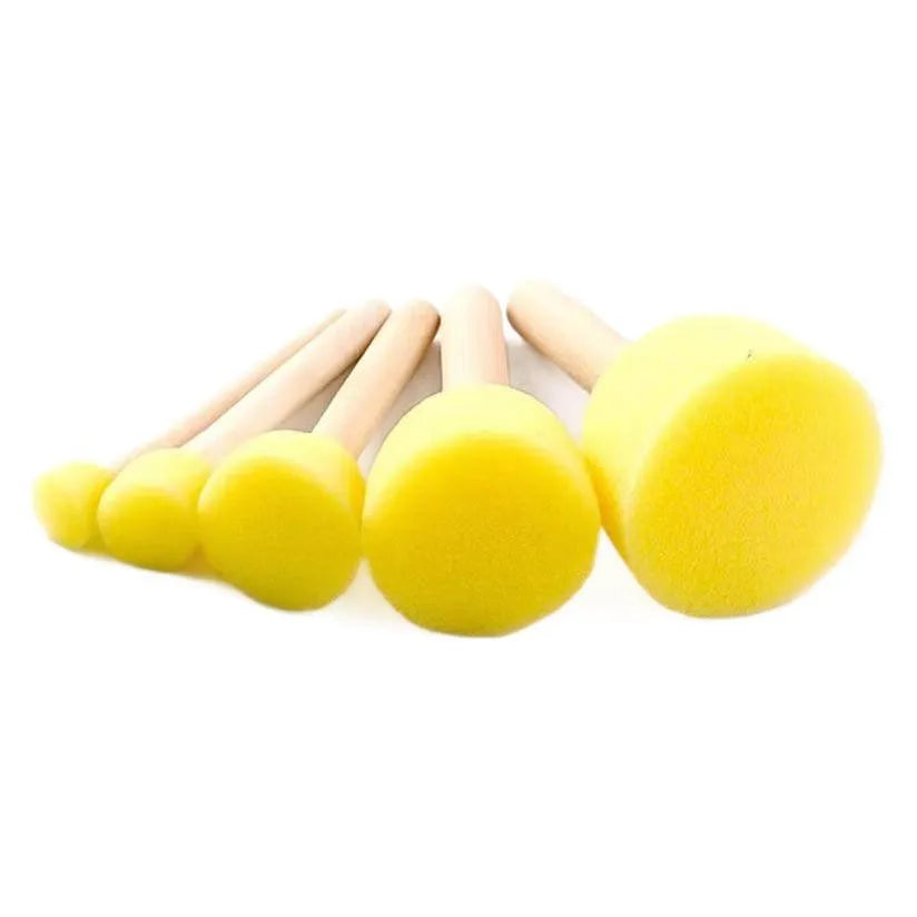 5-Piece DIY Painting Toys for Kids Children's Drawing Tools with Yellow Foam Seal & Wood Handle Sponge Brush Art Supplies