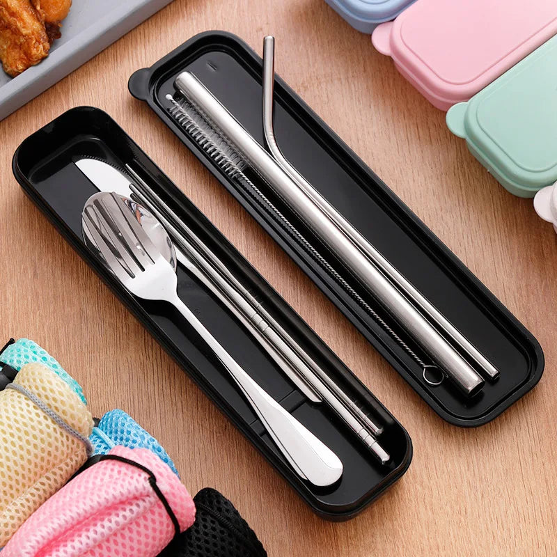 Personalized Reusable Stainless Steel Cutlery Utensils Silverware Travel Camping Chopsticks Portable Flatware Set with Box
