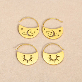 YK Light Luxury and Fashionable Women's Jewelry Custom Stainless Steel 18k Gold-plated Hollow Moon Earrings