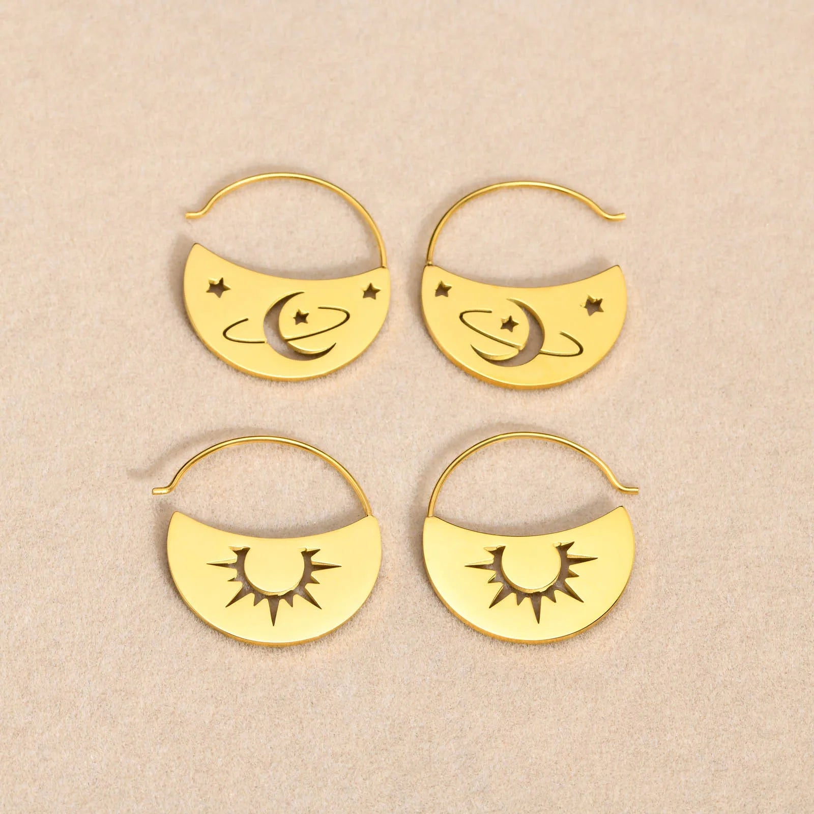 YK Light Luxury and Fashionable Women's Jewelry Custom Stainless Steel 18k Gold-plated Hollow Moon Earrings