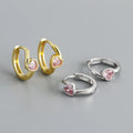 High Quality Fashion Jewelry 925 Sterling Silver Irregular Heart pink Zircon Gold Plated Hoop Earring Jewelry for Women