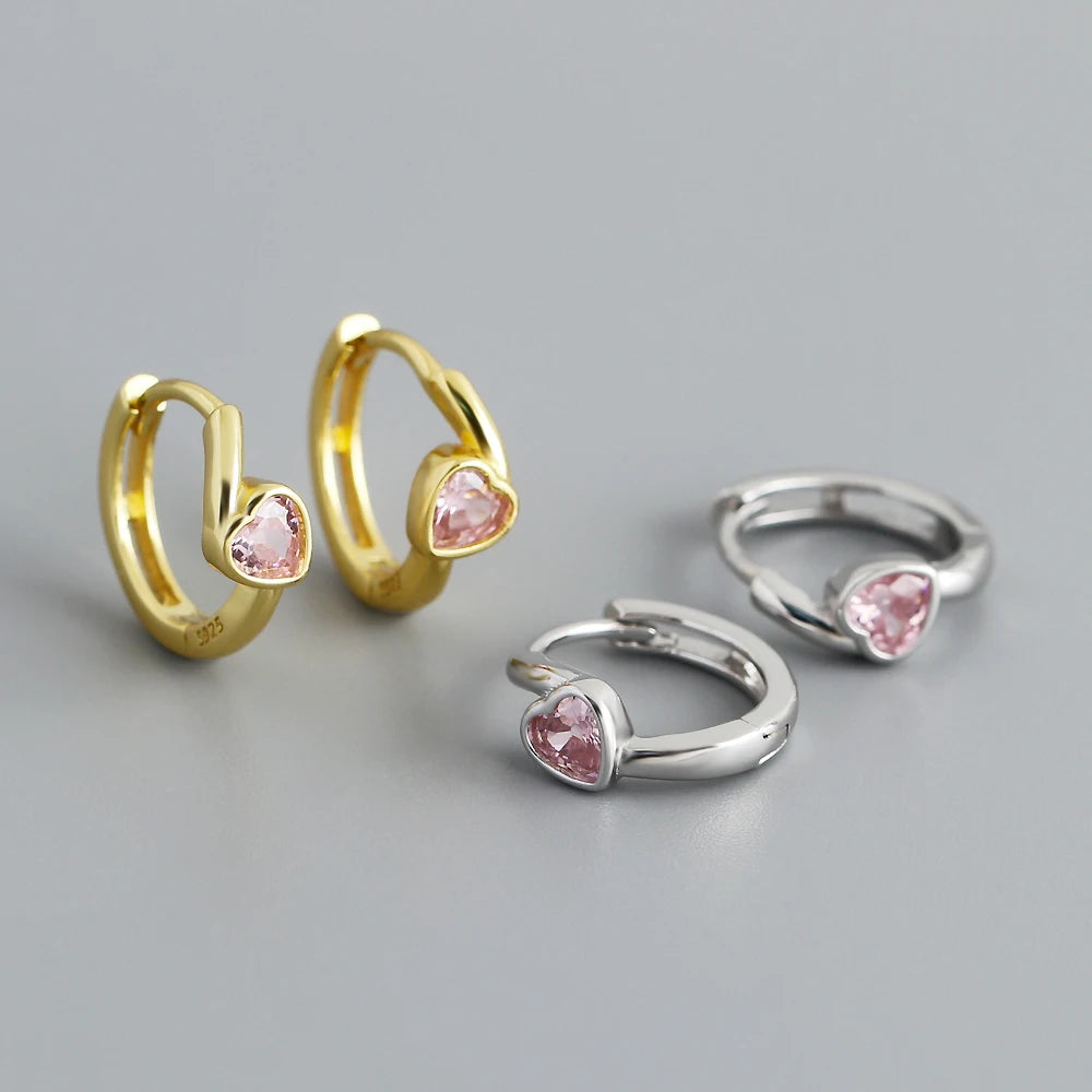 High Quality Fashion Jewelry 925 Sterling Silver Irregular Heart pink Zircon Gold Plated Hoop Earring Jewelry for Women