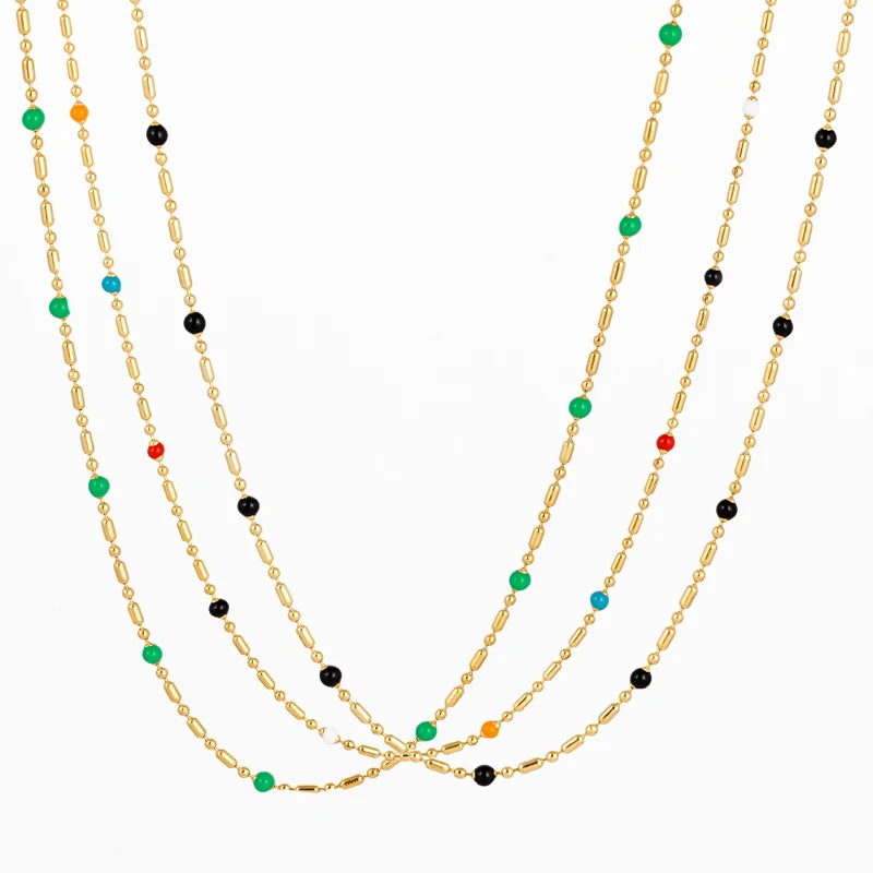 Stainless Steel Jewelry Necklace PVD Gold Plated Necklace Colorful Drop Oil Bohemian Necklace for Women