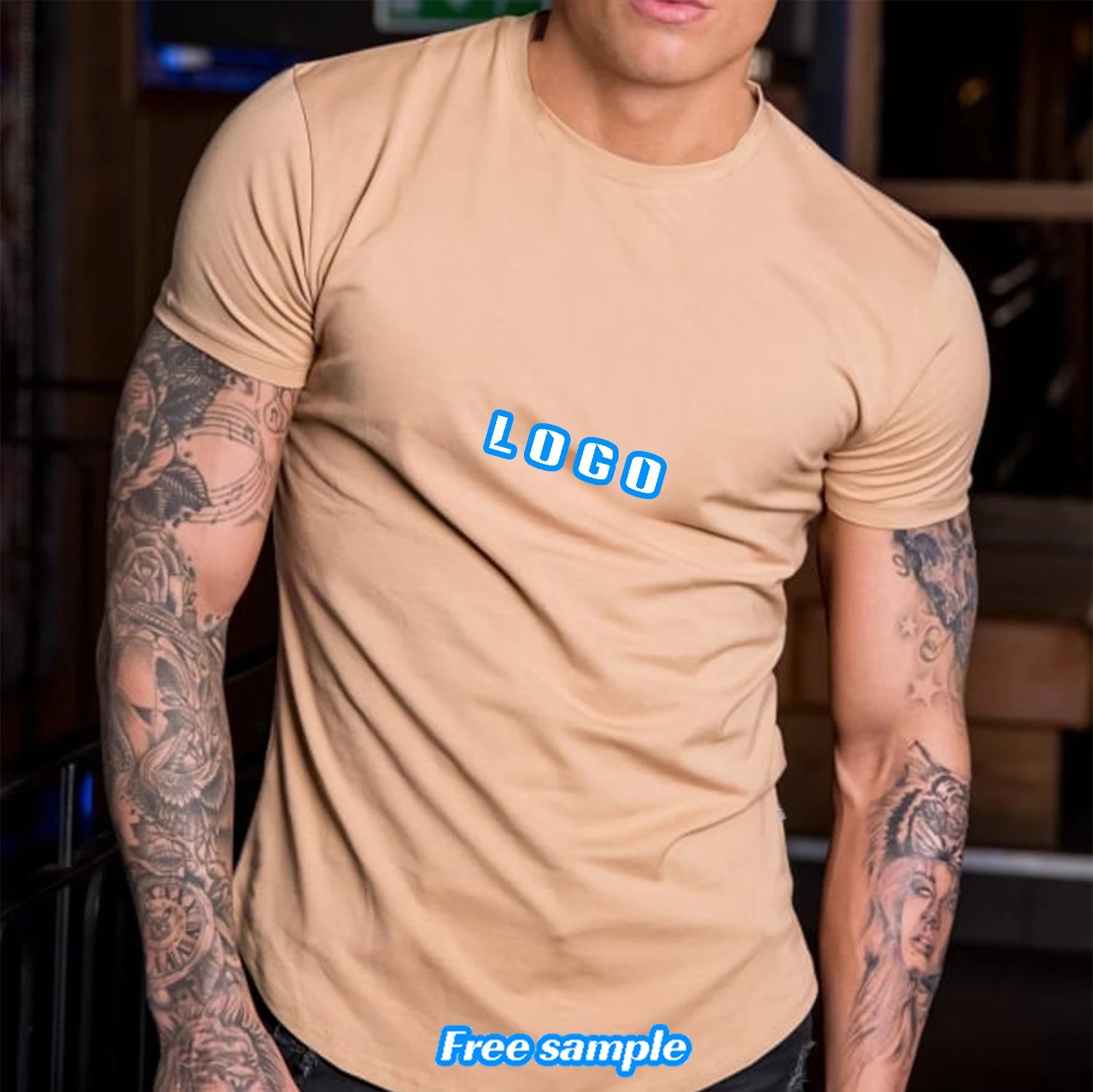 High Quality Men's Slim Fit Tee Shirt Longer Drop Curved Hem Round Neck Muscle Fitness Mens Gym T-shirts Fast Deliver