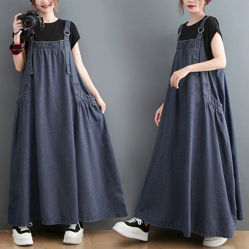 Wholesale of 2026 Spring New Style Slim Denim Camisole Long Style Loose and Slimming Denim Strap Large Swing Women's Dress