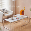 Minimalist Designer Extendable Wabi-Sabi Stainless Steel Frame Double Nesting Lounge Coffee Tables Set