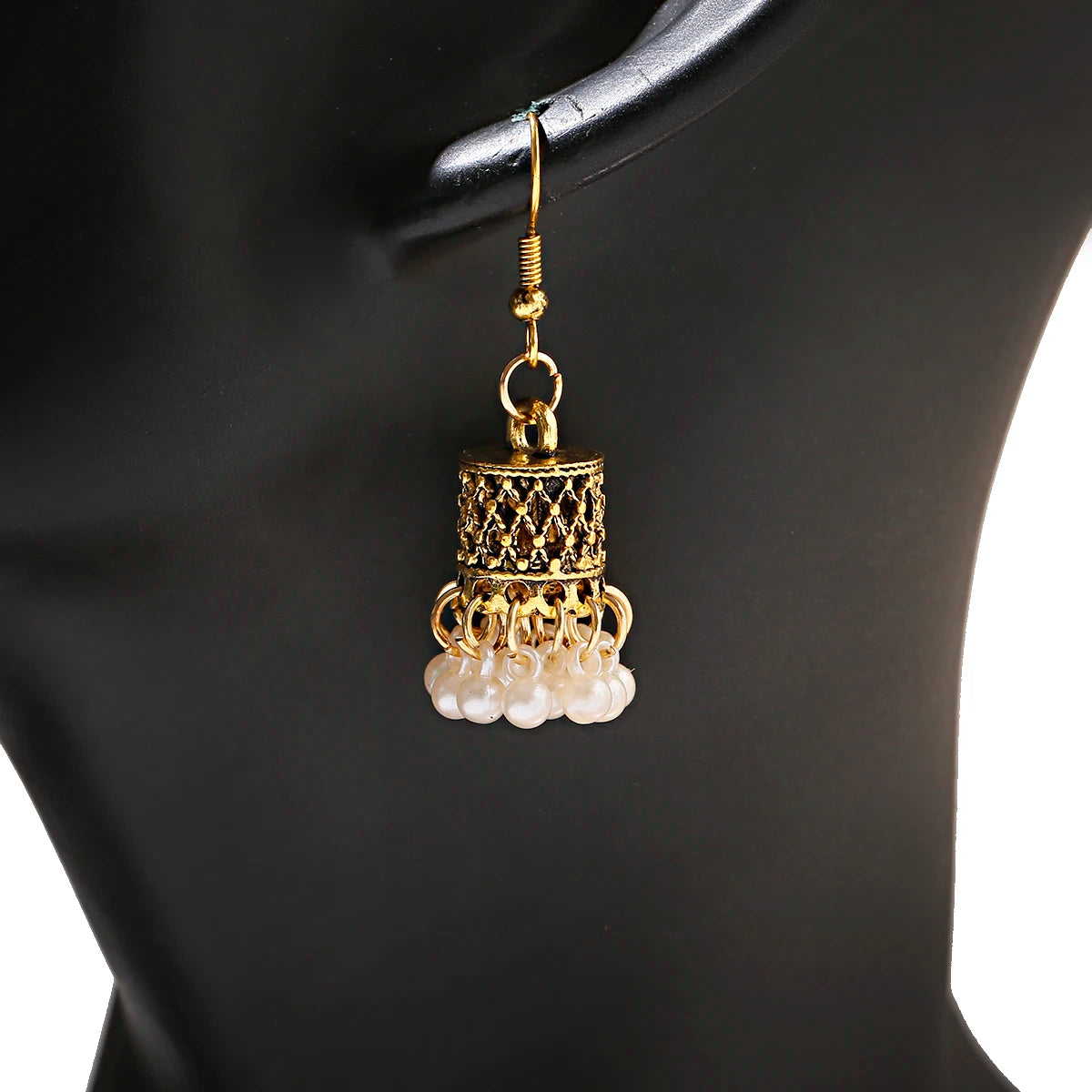 Women Boho Ethnic Pearl Tassel Earrings for Women Pendant Gold Bells Hook Ladies Indian Earrings Jewelry