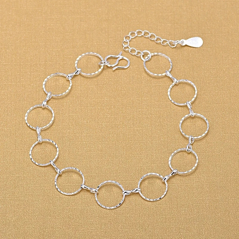 Wholesale Women Silver Color Twist Round Circle Link Chain Bracelets Female Jewelry