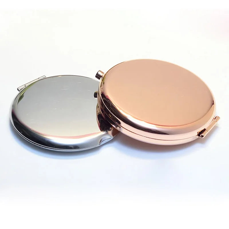 Travel Round Foldable Portable Makeup Mirror Gold Plated Double Side Metal Pocket Mirror