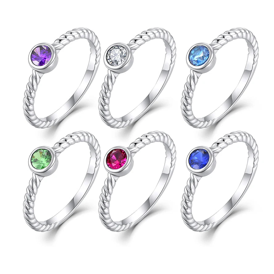 High Quality Classic Twisted Band Design Single Stone Ring Rhodium Plated Cubic Zirconia 925 Sterling Silver Engagement Ring