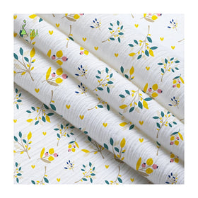 Cute Leaves Floral Digital Printing Crinkle Muslin Double Gauze Crepe 100% Organic Cotton Fabric Woven 120gsm for Clothing