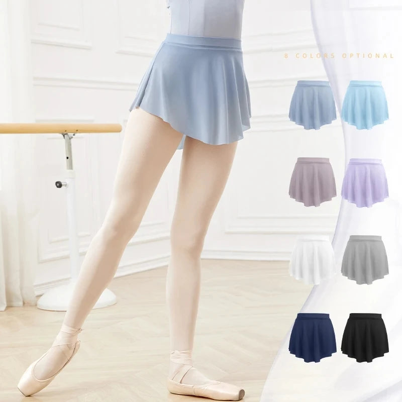 Women Ballet Skirts High Side Slit Dance Short Skirts Adult Soft Mesh Elastic Skirt