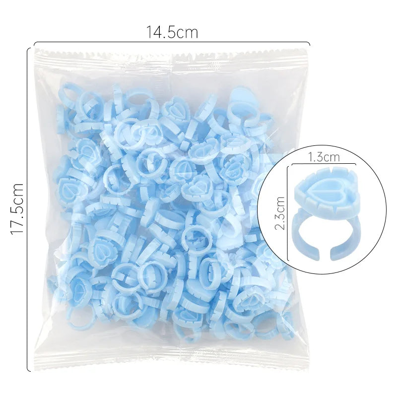 Hot 100pcs Blue Pink Heart Shaped Glue Ring Holder Volume Rings for Eyelash Extension Tools Eyelash Glue Ring