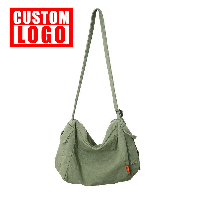 Custom logo Japanese Ins Literary Style Leisure Large Capacity Crossbody Bag Lazy Style Korean Version Solid Color Shoulder Bag
