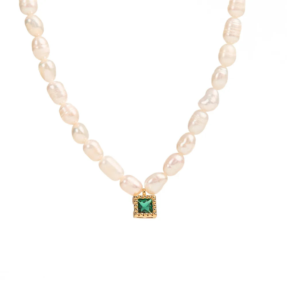 Vintage Trendy Chic Delicate Fashionable Beaded Freshwater Pearl Gold Plated Stainless Steel Gemstone Necklaces Jewelry